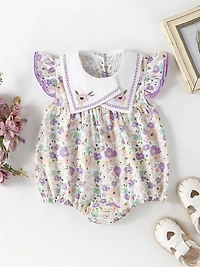 Purple Floral Print Baby Girl Romper