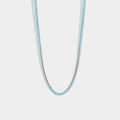 18k Gold Turquoise Rhinestone Tennis Chain Necklace