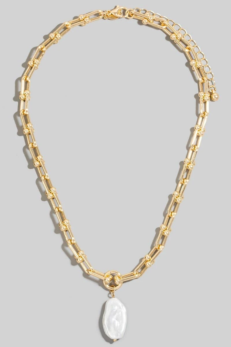 Oval Pearl Pendant U Chain Necklace