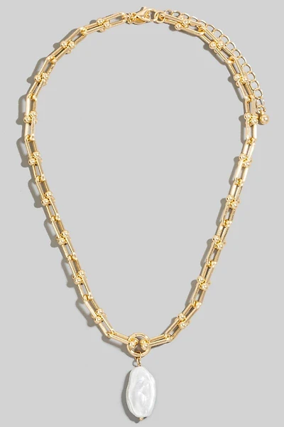 Oval Pearl Pendant U Chain Necklace