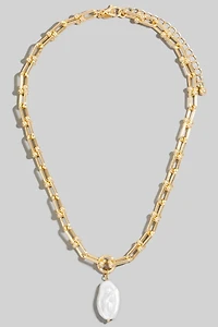 Oval Pearl Pendant U Chain Necklace