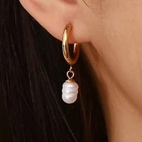 Pearl Hoop Gold Earrings