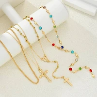 Boho Multi Stone Cross Layered Necklace