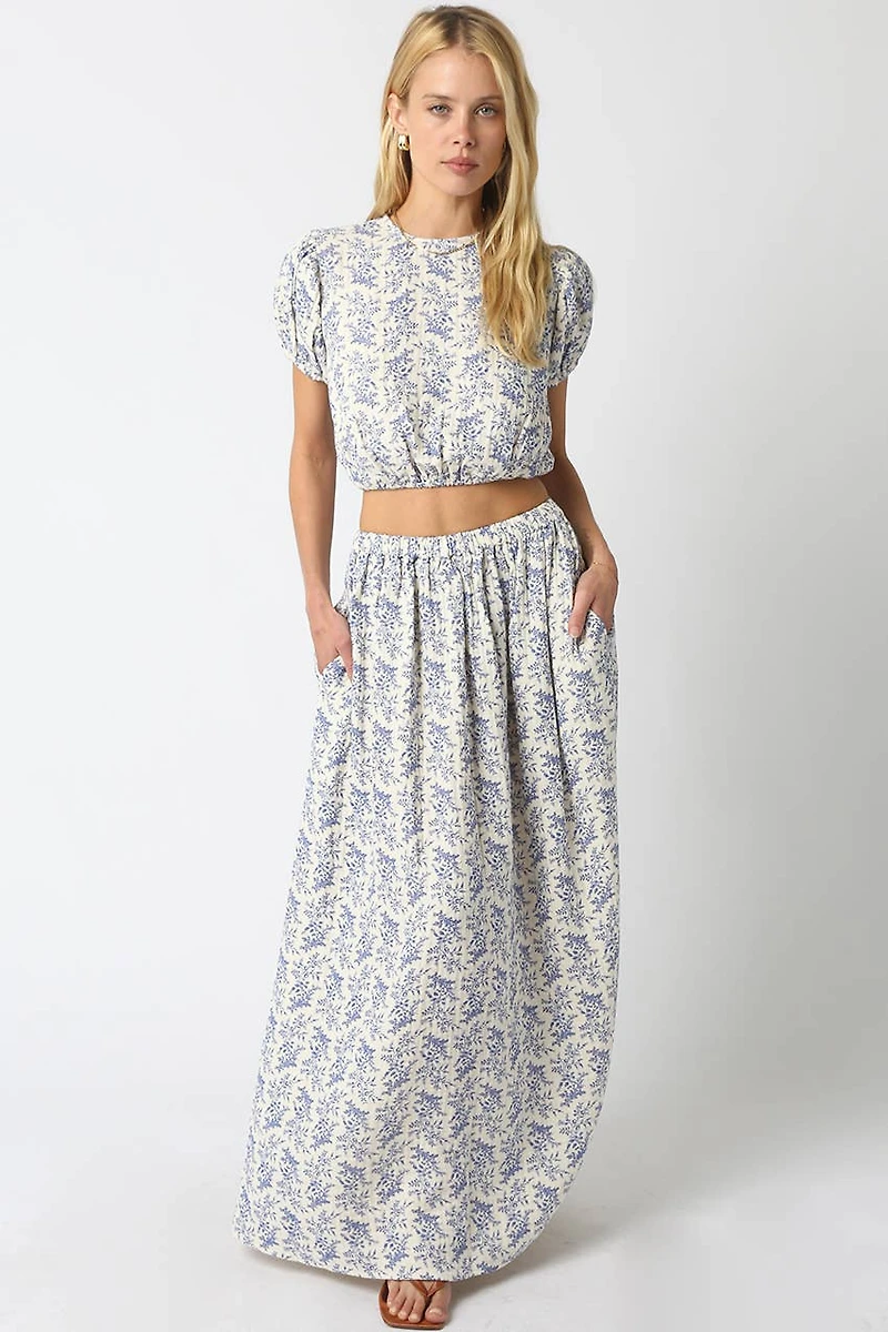 Blue Floral Maxi Skirt