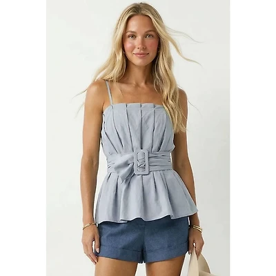Buckle Pleated Sleeveless Top