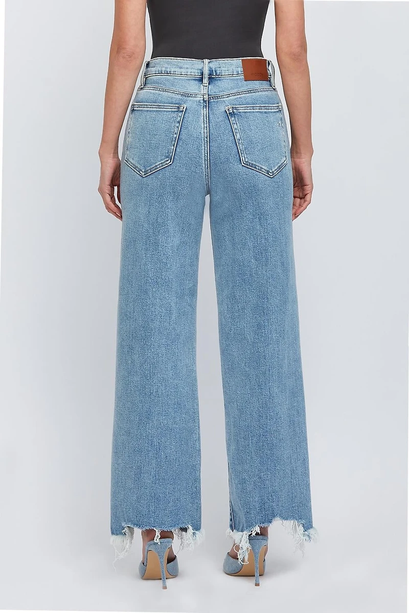 Medium Wash Frayed Stretch Dad Jean