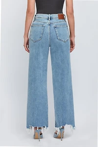 Medium Wash Frayed Stretch Dad Jean