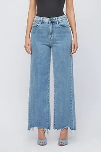Medium Wash Frayed Stretch Dad Jean