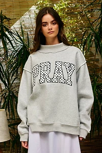 Gray Pray Embroidered Mock Neck