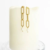18K Gold Stainless Steel Long Paperclip Dangle Earring