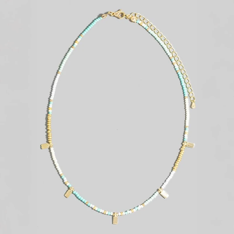 Rectangle Station Charms Seed Beaded Necklace