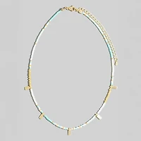 Rectangle Station Charms Seed Beaded Necklace