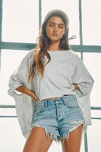 Grey Twist Cuff Oversized Top