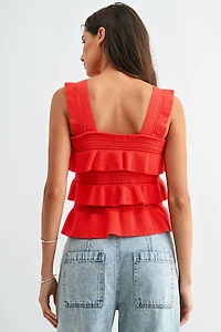 Red Ruffled Knit Sleeveless Top
