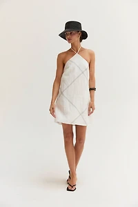 White Linen Stitch Mini Dress