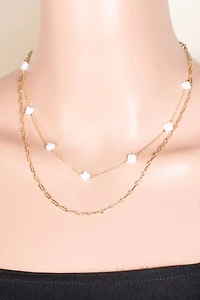 Clover Station Shell Charms Layered Chain Necklace