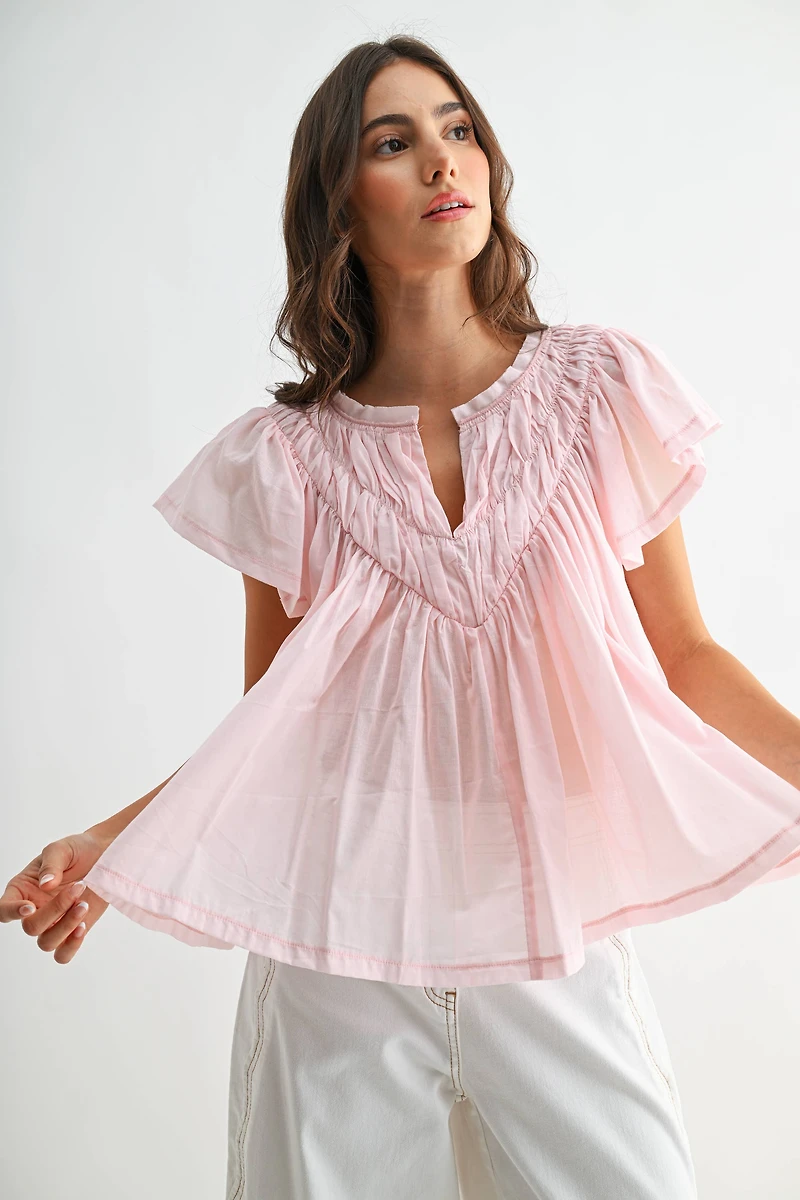 Pink Flutter Sleeve Detail Blouse