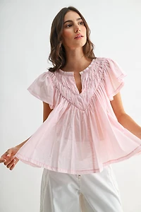 Pink Flutter Sleeve Detail Blouse