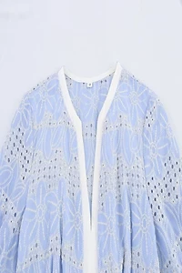 Blue Embroidered Short Sleeve Dress