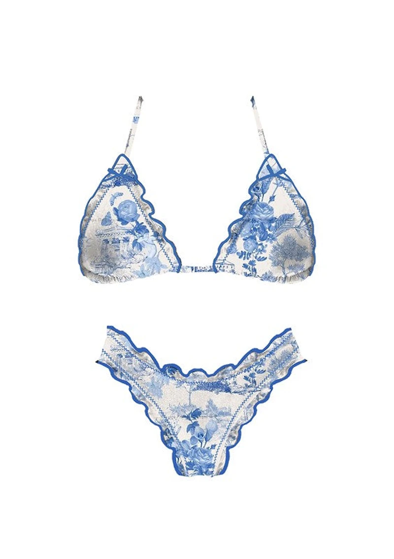 Blue Ruched Bikini Set