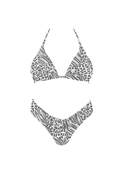 Grey Animal Print Bikini Set