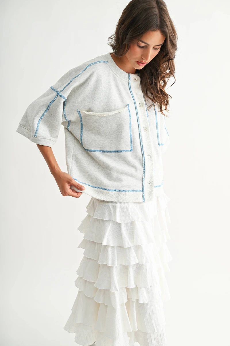 Gray Detailed Oversized Cardigan