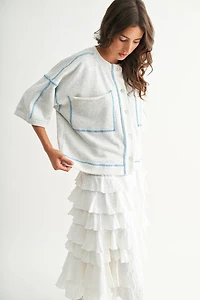 Gray Detailed Oversized Cardigan