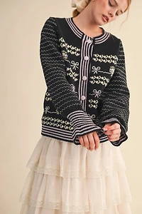 Floral Ruffle Sleeve Sweater Cardigan