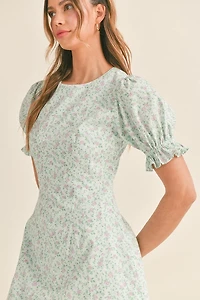 Blue Puffed Sleeve Mini Dress