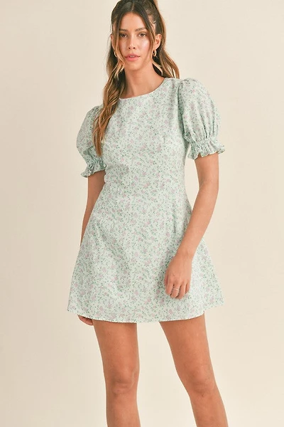 Blue Puffed Sleeve Mini Dress
