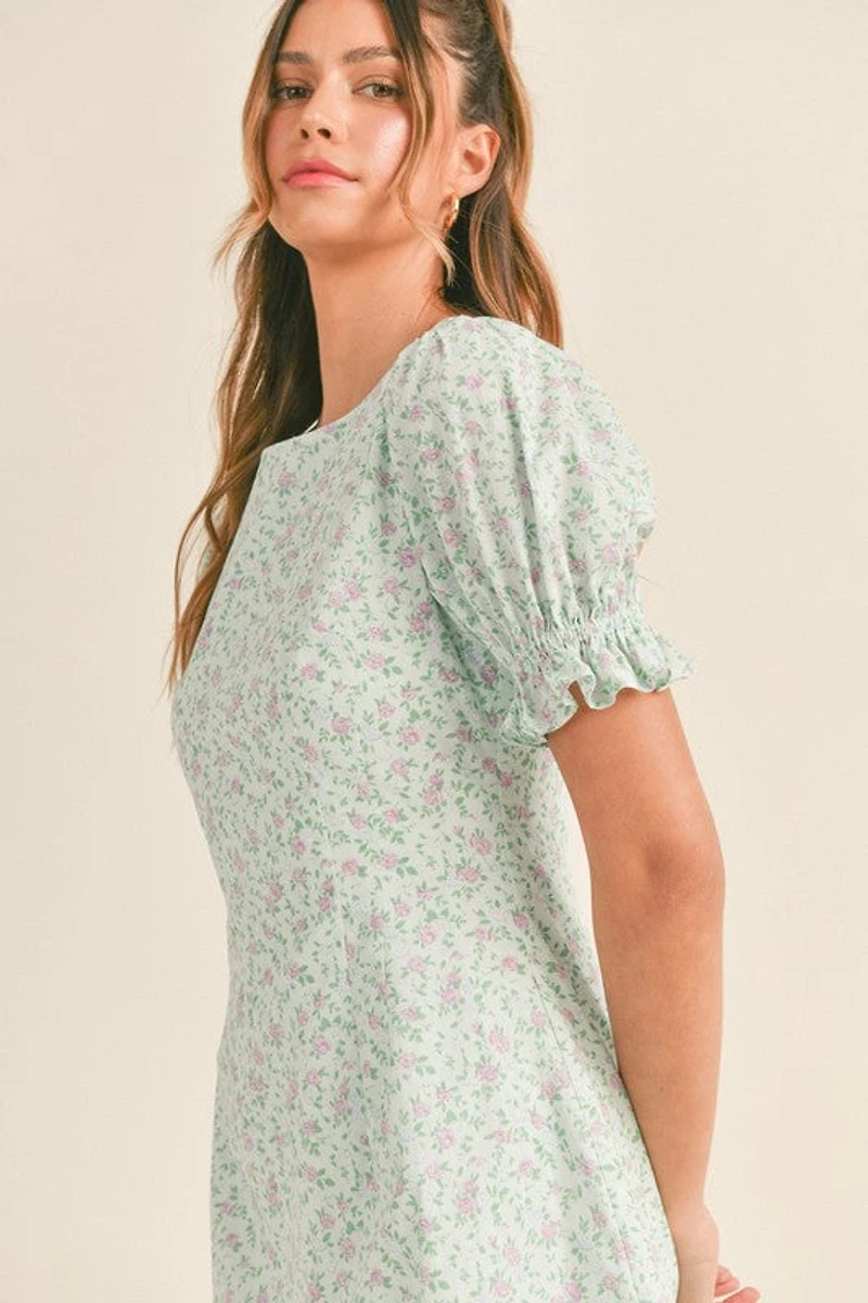 Blue Puffed Sleeve Mini Dress