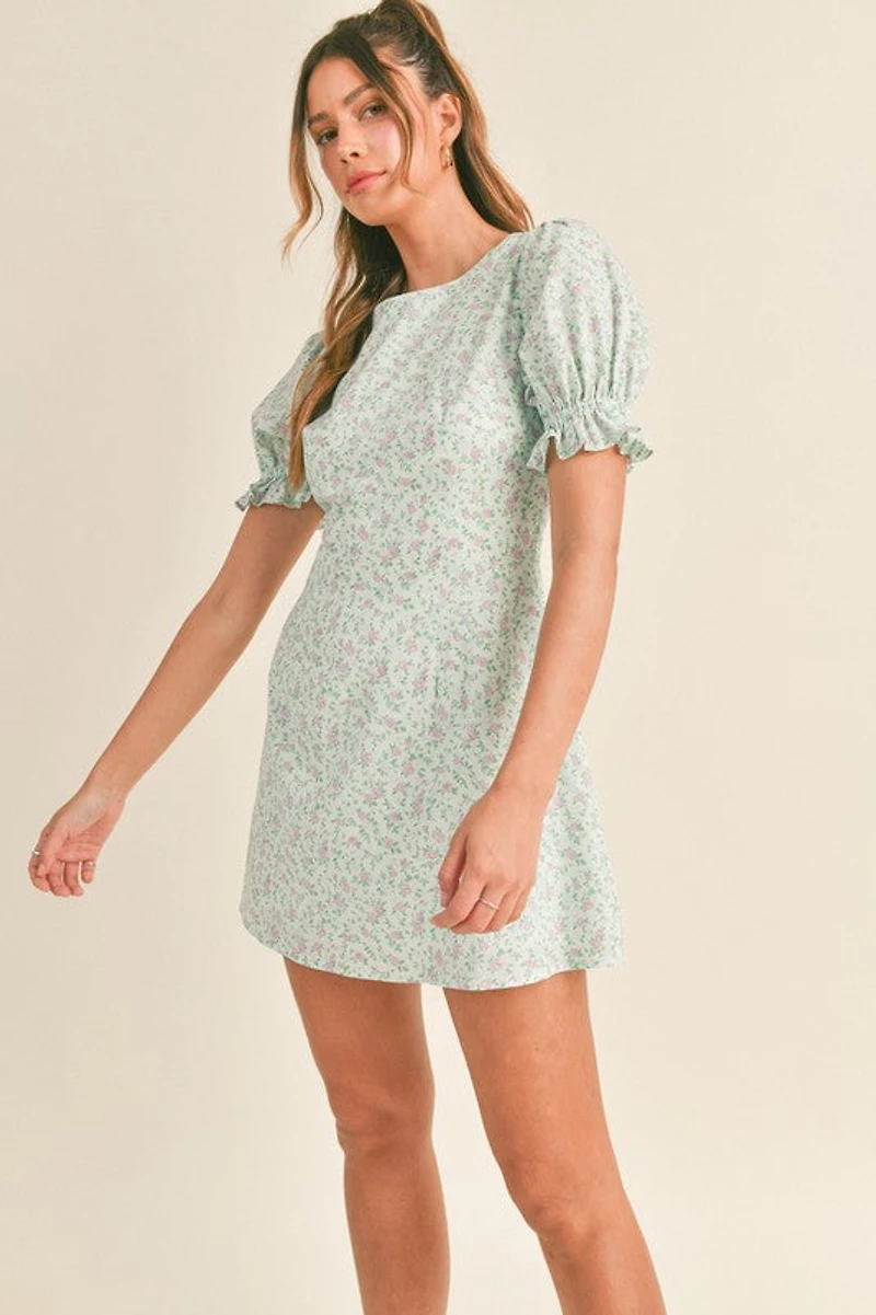 Blue Puffed Sleeve Mini Dress