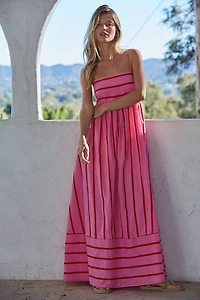 Striped Square Flare Midi Dress