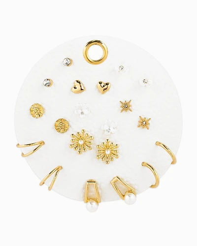 Acrylic Pearl, Flower, Gold Hoop Earring Set of 10