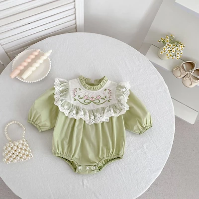 Green Embroidered Baby Romper