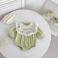 Green Embroidered Baby Romper