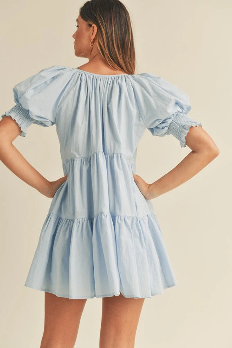 Balloon Sleeve Tiered Mini Dress