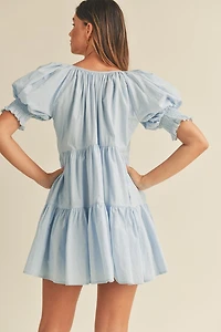 Balloon Sleeve Tiered Mini Dress
