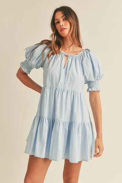Balloon Sleeve Tiered Mini Dress