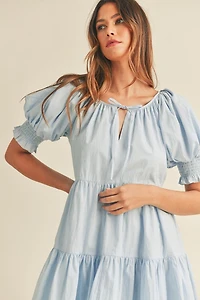 Balloon Sleeve Tiered Mini Dress