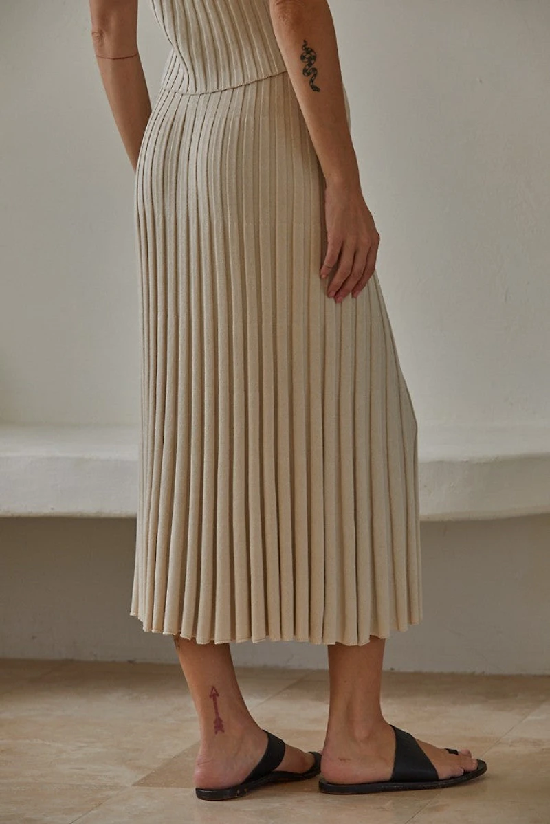 Tan Ribbed Midi Skirt