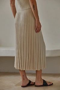 Tan Ribbed Midi Skirt