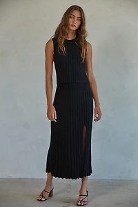 Black Ribbed Midi Skirt
