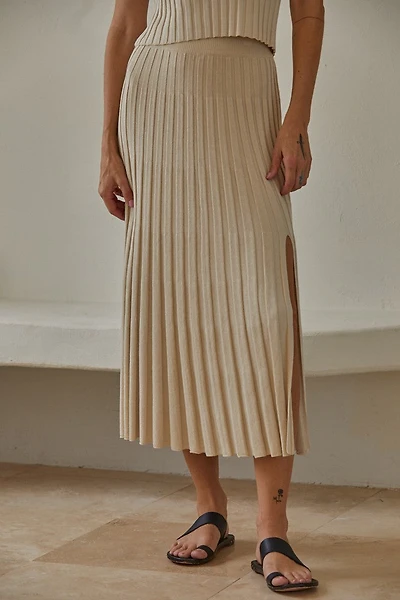 Tan Ribbed Midi Skirt