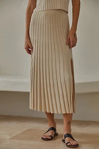 Tan Ribbed Midi Skirt