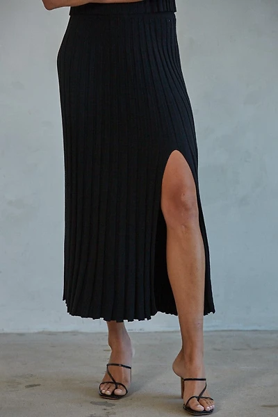 Black Ribbed Midi Skirt