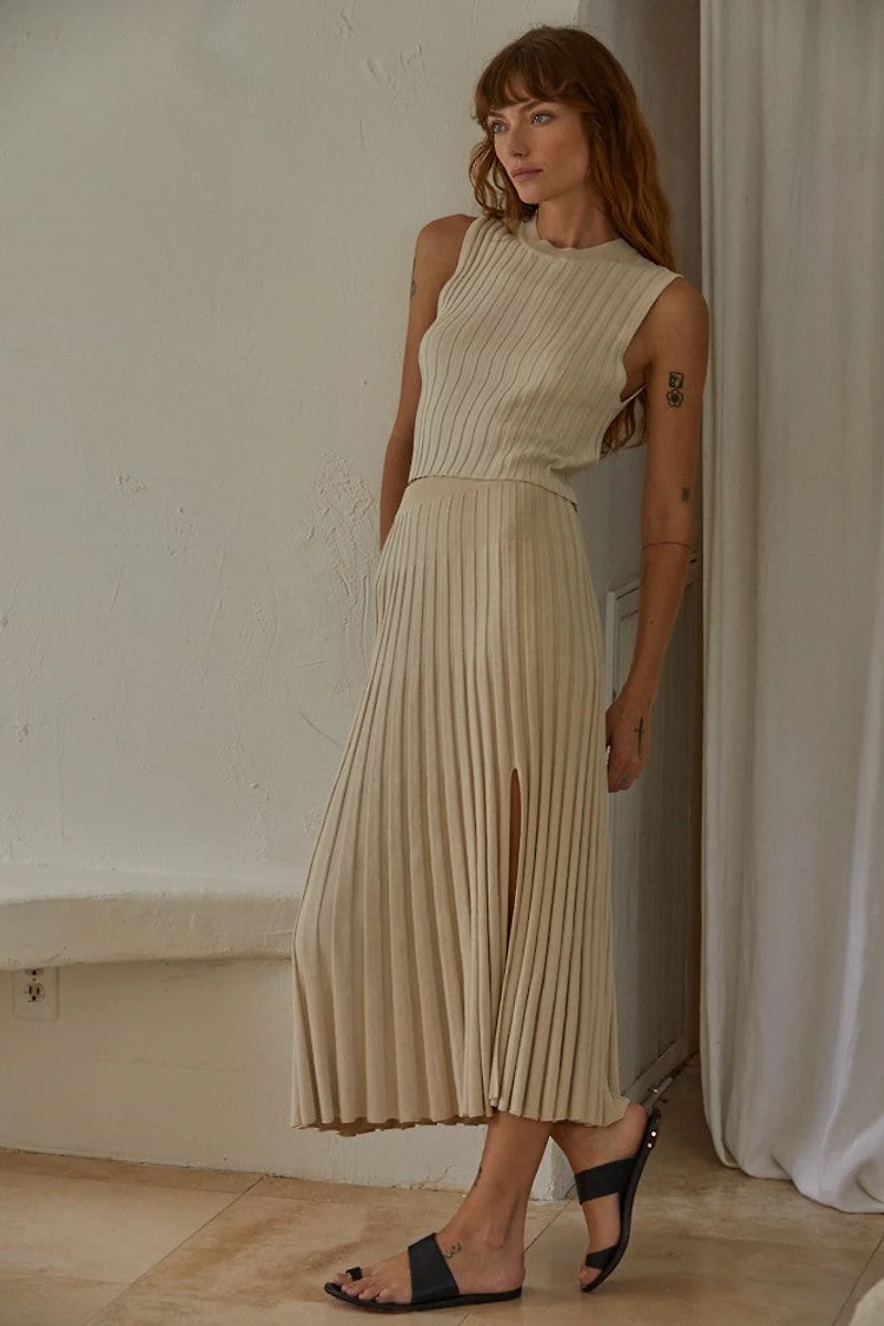Tan Ribbed Midi Skirt