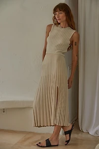 Tan Ribbed Midi Skirt
