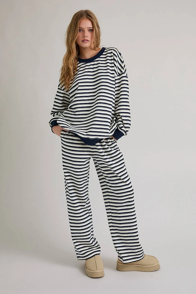 Ivory & Navy Crewneck Pants Set