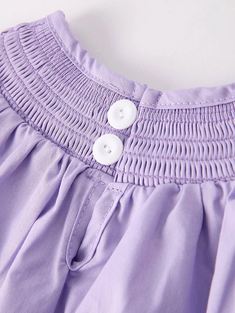 Girls Butterfly Smocking Embroidered Purple Romper